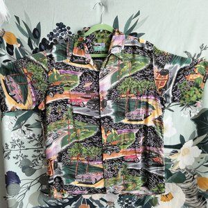 Vtg Reyn Spooner Mens Muscle Cars Drive In Coastal Beach Camp Shirt Size L / XL